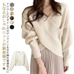 ニット ウエストクロス クロス カシュクール バルーン袖 ぽわん袖 バルーンスリーブ プルオーバー セクシー ゆったり リブニット セーター Vネック ウエストクロスニットプルオーバー#wxn12088