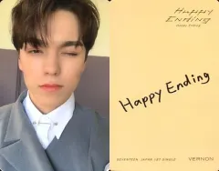 【中古】コレクションカード(男性) SEVENTEEN/VERNON(バーノン)/印刷メッセージ入り・裏面オレンジ/CD「JAPAN 1ST SINGLE『Happy Ending』」(通常盤)封入特典フォトカードD