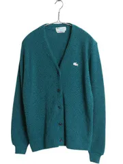 【お得なクーポン配布中!】 70s USA製 ラコステ アクリル ニット カーディガン 38 レディース М ヴィンテージ 羽織り 前開き 重ね着 セーター ワンポイント グリーン