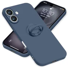 ZHUAZHULE iPhone16 Plus ケース リング付き シリコン アイフォン16Plus スマホケース スタンド機能 カバー 耐衝撃 レンズ保護 360°回転 車載ホルダー ストラップホール付き 滑り止め 指紋防止 薄型 （ブルー） 1