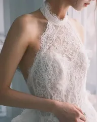 総レース ウェディングドレス ホルターネック マーメイド 上品【1015】