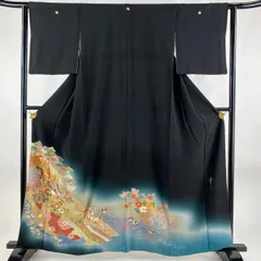 人間国宝松井青々色留袖刺繍扇菊唐花松流水着物034a d 