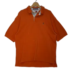 90's vintage 90年代 ヴィンテージ TOMMY HILFIGER トミーヒルフィガー フラッグタグ 半袖 ポロシャツ ワンポイント刺繡 オーバーサイズ ビッグシルエット シンガポール製 XLサイズ オレンジ