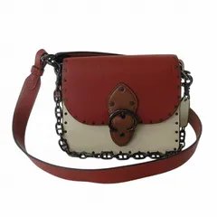 コーチ COACH C2661 ショルダーバッグ 2WAY レザー チェーン ハンドル ビート ハンドバッグ 肩掛け 赤系 レッド アイボリー