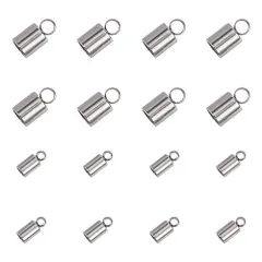 【迅速発送】UNICRAFTALE 100個 2種サイズ 3/4mm内径 304ステンレス製金具キット 接続パーツセット コードエンド コラムエンド 円筒形ターミネータ ロープバックル エンドパーツビーズ 紐止め ネックレスブレスレット用 ステンレス鋼色 アク