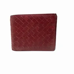 ボッテガヴェネタ BOTTEGA VENETA 二つ折り財布 ウォレット イントレチャート レザー 皮革 ワインレッド 赤系 ■MET1