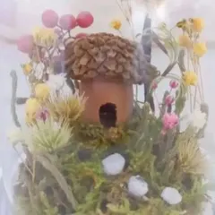 どんぐりのお家のミニチュアドーム　ドライフラワー　ガラスドーム　ジオラマ　オブジェ