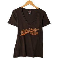 古着 ハーレーダビッドソン Harley-Davidson Vネック モーターサイクル バイクTシャツ USA製 レディースL相当/eaa565097