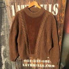 60s Shapely Shetland wool knit & Suede Leather Sweater シェトランドウール スエードレザーコンビ ビンテージニット モックネックセーター