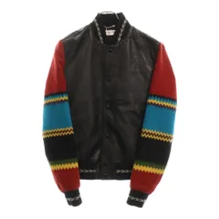 SAINT LAURENT PARIS (サンローランパリ) 18SS Leather Wool Jaket ジャガード ウール カーフレザージャケット ブラック 504699 YC2MBのサムネイル