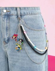 THE POWERPUFF GIRLS 파워 퍼프 걸즈 체인 파워 퍼프 멀티 체인 패션 체인 매력 아크릴 체인 버블스 버터 컵 블러섬 레트로 펄 귀여운 아메코미 캐릭터 선물 선물 해외 잡화