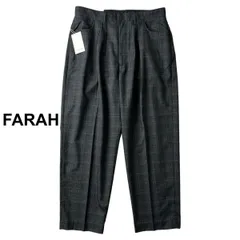 新品 2.8万 FARAH ファーラー 薄手 ウール ツータック ワイド パンツ スラックス / メンズ 34-30 黒 グレー ダークカラー チェック柄のサムネイル
