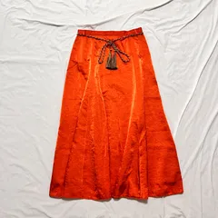 【華やかカラーで視線集中🌟】リリーブラウン＊フレアロングスカート＊ウエストマーク付き＊オレンジ系＊ミモレ丈＊XSサイズ🌟春服　夏服　送料込み✨
