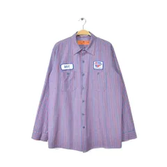 80s レッドキャップ USA製 ヴィンテージ ワークシャツ ワッペン 車メカニック ストライプ RED KAP サイズL 古着 @CA1305