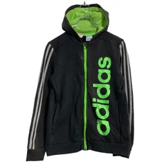 adidas プリントスウェット パーカー キッズ M ブラック ネオングリーン アディダス ジップアップ 古着卸 アメリカ仕入 a701-6558のサムネイル