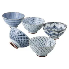 西海陶器 美濃焼 古染絵変り 飯碗揃(5点セット) 19541