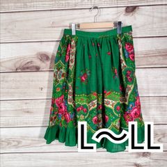 ハンドメイド　 裾フリルスカート　ゆったり　レース　グリーン　緑　花柄　L　から　LL　XL　相当　春　大きいサイズ　(2802 bbb250)