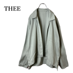 THEE メンズ　ノーボタン　長袖シャツ　ジャケット　レーヨン100% 日本製　サイドボタン　スリット