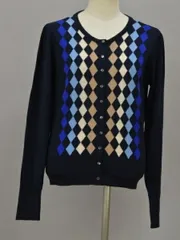 ジョンスメドレー JOHN SMEDLEY アーガイル 長袖 ニットカーディガン Sサイズ ネイビー レディース F-S3918