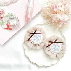 ふわふわ可愛いシフォンのマタニティロゼット♡ 両面仕様 ベージュ リボン付き おなかに赤ちゃんがいます マタニティマーク