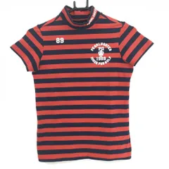 パーリーゲイツ 半袖ハイネックシャツ レッド×ネイビー ボーダー コットン混 レディース 0(S) ゴルフウェア PEARLY GATES