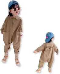 Lezalic オールインワン つなぎ サルエル 子供服 キッズ ベビー カバーオール 男の子 女の子(カーキー_80,  80)