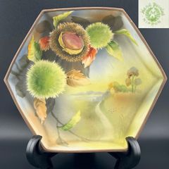 【希少】初期オールドノリタケ 栗文様 手描き装飾ボウル 1911年 明治期 盛上げ  バックスタンプ有り 里帰りアンティーク H112