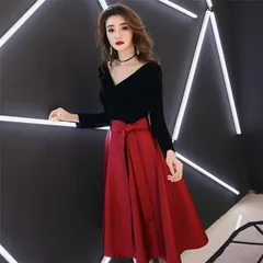 パーティードレス パーティドレス 結婚式 ワンピース 長袖 Vネック ミディアムドレス 二次会 お呼ばれ ウエディングドレス 発表会 お呼ばれ 二次会 披露宴