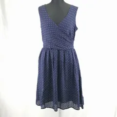 セオリー★絹/シルク100％カシュクールワンピース【L/紺】ハートドット柄/ノースリーブ/ひざ丈/バックファスナー◆BA625L<sale>