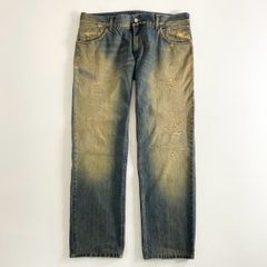 69g2 DOLCE&GABANNA ドルチェ＆ガッバーナ ダメージ＆タタキ加工 ロゴプレート デニムパンツ  ジーンズ サイズ54 インディゴ メンズ 男性用 ボトム