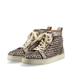 Christian Louboutin クリスチャンルブタン LOUIS ORLATO FLAT GLITTER EVE/SPIKES/GG スパイクスタッズ パイソン柄 レザー ハイカットスニーカー メンズ 40 ブラウン × シルバー MADE IN EU