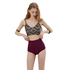 [CECN] [VIKINI VENDER] ビキニベンダー 水着 レディース 体型カバー ビキニ 韓国 人気 ブランド 韓国らしい おしゃれ な ジオメトリック柄 幾何学柄 ハイウエスト 正規代理店 Sサイズ 03112 [Sサイズ/ブラウン系] [S-M]