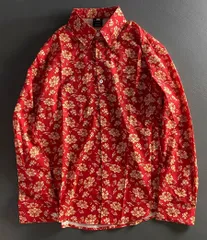《新品・未使用》花柄プリント レッド 長袖シャツ カジュアル トレンドトップス(K)