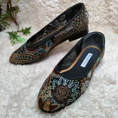 【美品】Beverly Feldman ビーズ刺繍　シースルー　バレエシューズ　フラットパンプス　メッシュ　24.0cm