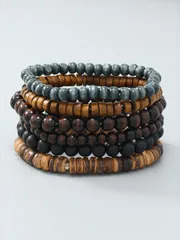 ジュエリー メンズ ブレスレット ペアブレスレット 木製ビーズ 紳士用 6個セット