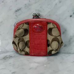美品 COACH コーチ コインケース 小銭入れ がま口 本革 キャンバス