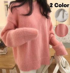 ふんわり　カラーニット  トップス  秋冬服  韓国ファッション  クルーネック　長袖　レディース Mサイズ