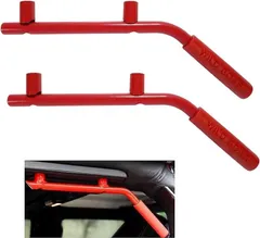 KURT ECP 互換品ジープ/Jeep JK ラングラー/Wrangler 2007～ フロントグラブハンドル アシストグリップ 専用設計 補助 パイプ 運転席/助手席/後部座席 2個セット(リア用/レッド)