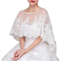 【在庫処分】[SYitong] ウエディングボレロ パーティーショールチュールボレロ肩掛け 花柄刺繍レース上品 華やかドレスケープ