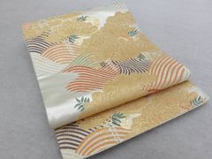 正絹 夏 袋帯 絽 六通柄 雪輪 松 図案 ゴージャス 美品 極上 逸品