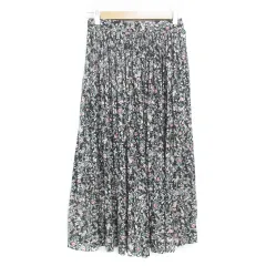 グローバルワーク GLOBAL WORK プリーツスカート ロング丈 マキシ丈 花柄 マルチカラー M 黒 白 ブラック ホワイト /FF51