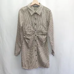 ◇ ⊇ ZARA ザラ 千鳥格子柄 長袖 ミニ丈 ワンピース サイズM ブラウン系 レディース E  【1412260043984】
