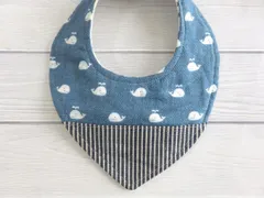 ハンドメイド*バンダナスタイ*デニム風くじら*マリン*ヒッコリーストライプ