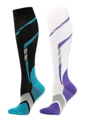 [ブブ オーハナ] ハイソックス 2足 コンプレッション 靴下 ユニセックス 男性 女性 メンズ レディース くつ下 クツ下 クツシタ くつした ソックス 2足組み 2足セット 吸汗速乾 伸縮性 ストレッチ [ホワイト/ブラック] [22.5-24.0 cm]