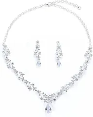 Ｕｃｃｅｌｌｉｎｏ Uccellino ジルコニア ネックレス または 2点セット 結婚式 ウェディング コスプレ パーティ(シルバー,  free)