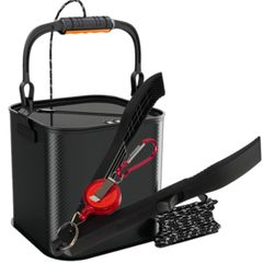 UTST 釣り バケツ 折り畳み 活かしバッカン 生かしバケツ 魚つかみ フィッシュグリップ ロッドホルダー (黒20cm＋魚掴み)