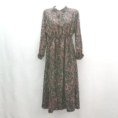 ◇ Gleeful ペイズリー柄 エレガント 華やか ウエストゴム ８分袖 ロング丈 ワンピース サイズM ネイビー レディース E  【1310050002879】