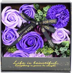 アンティークシャボンBOX ソープフラワー アレンジメント 枯れないお花 バラ 贈り物 プレゼント ギフト(パープル)