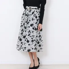 チュールスカート　Mサイズ　花柄フロッキー　スカート　ロング　ミモレ　オフィスカジュアル　ライトグレー　在庫限り