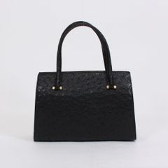 HERMES がま口 オーストリッチ ブラック ハンドバッグ ゴールド